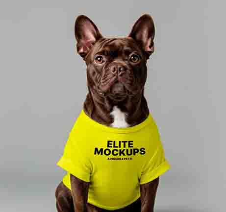 Dog wearing yellow T-shirt mockup, Smart Object artwork