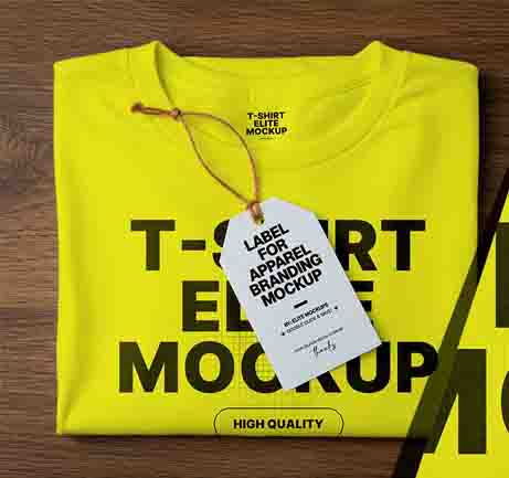 Apparel branding mockup with hang tag and shirt print