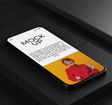 Free iPhone on dark box mockup with neon screen