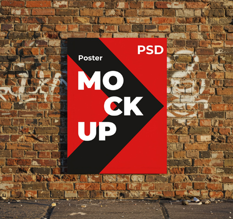 Free poster on graffiti wall mockup with urban brick texture