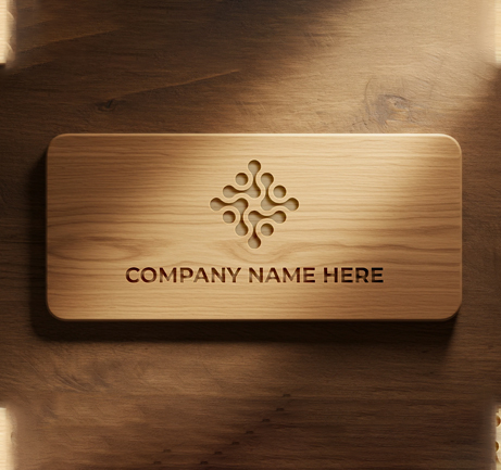 Free engraved logo on wood mockup with carved emblem