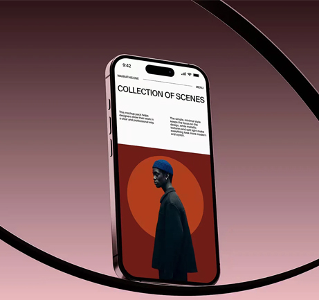 Free iPhone mockup in metallic ring frame with gradient background